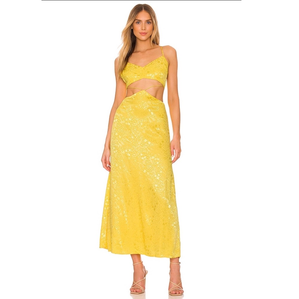 AFRM Shailene Maxi Dress Yellow Floral Jacquard Cutout AED020136MC22 Size M